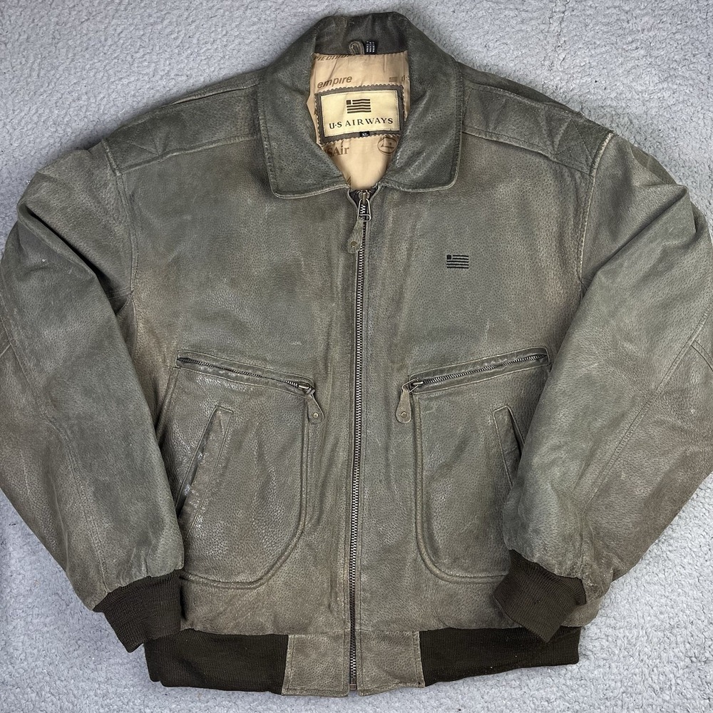 Vintage 1980s US Airways Leather Jacket Size XL Military‎ Airforce Navy Army